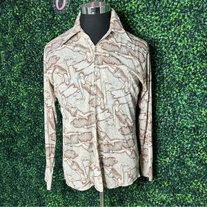 Vtg. Retro Flapper 1920s Swimwear Button Down Shirt Sz M